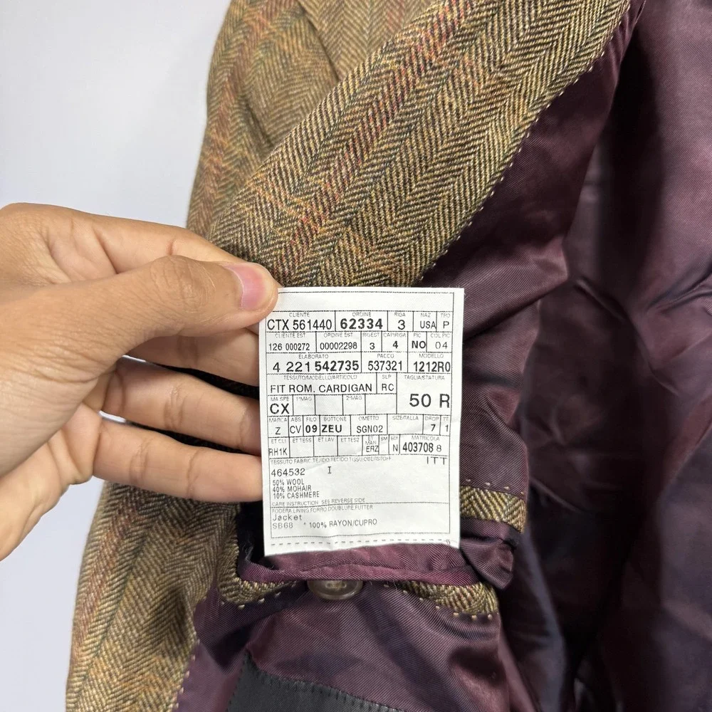 Ermenegildo Zegna Sport Coat Mens 50R Brown Herringbone Wool Cashmere Tweed